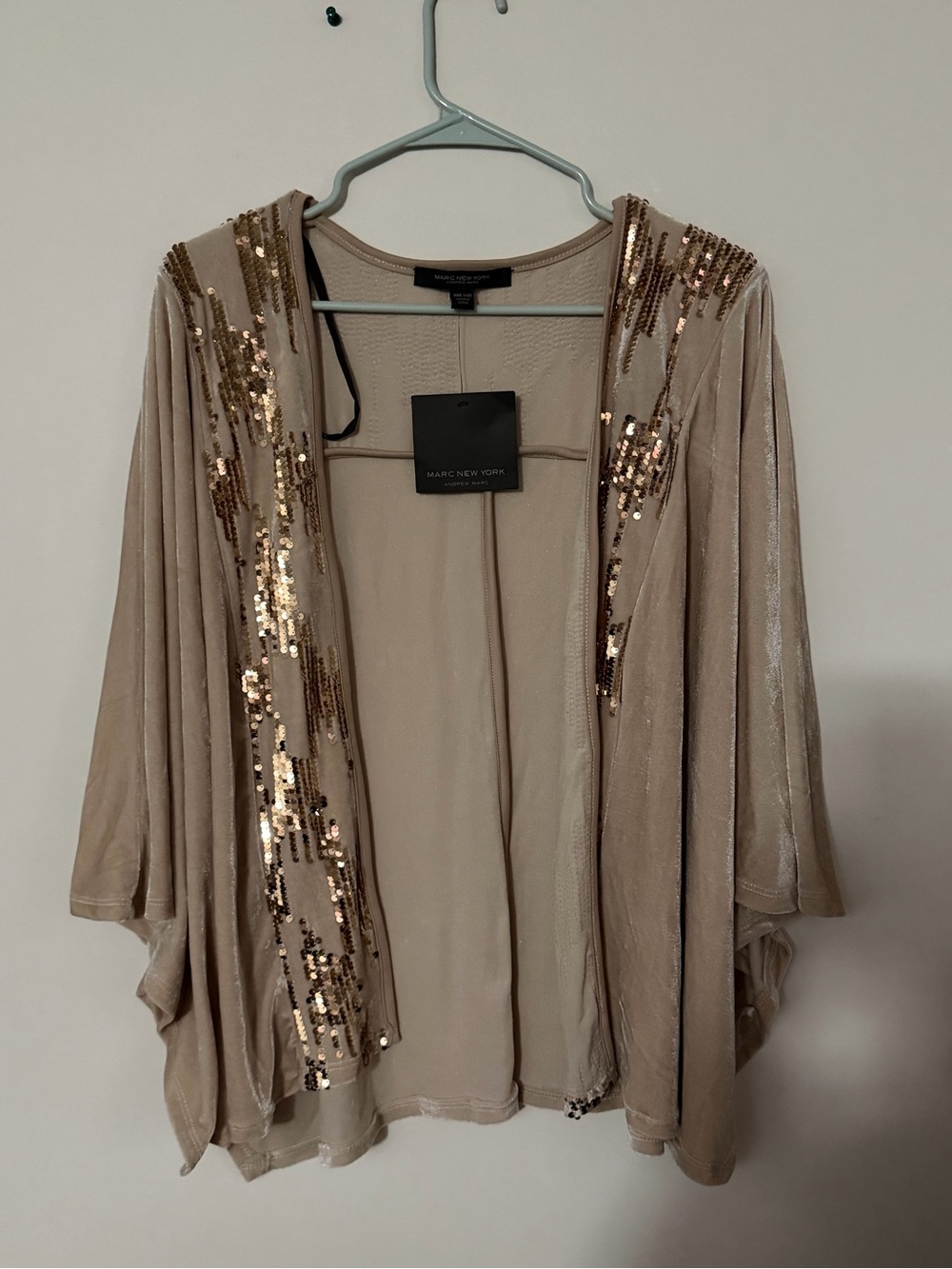 Marc New York Light Beige Draped Open Cardigan with Subtle Shimmer